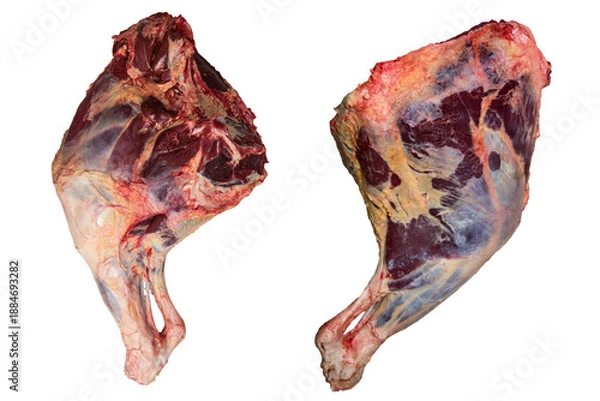 Obraz two beef thighs on a white background, from the front and back