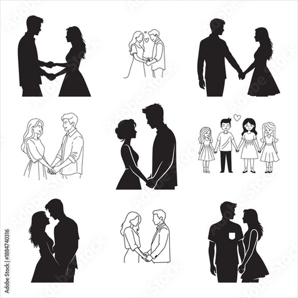 Obraz Romantic Couple Holding Hands Modern Minimal Vector