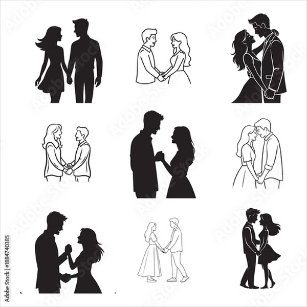 Obraz Romantic Couple Holding Hands Modern Line Vector