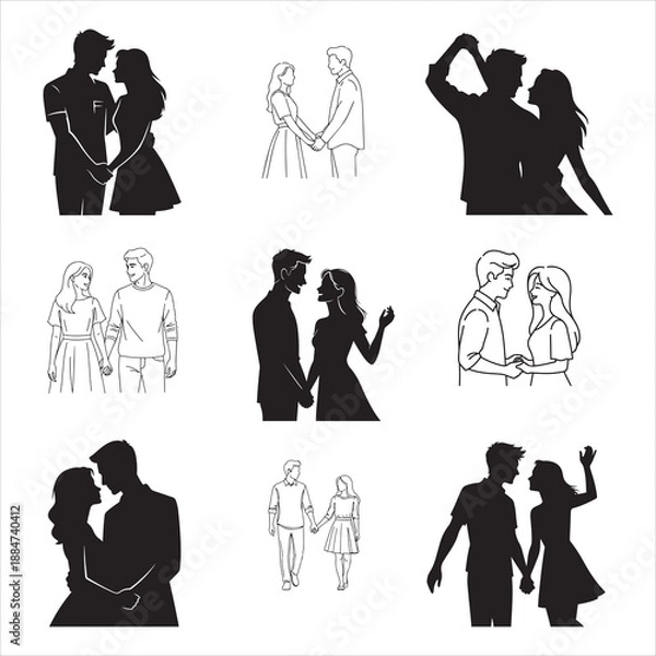 Obraz Romantic Couple Holding Hands Trendy Vector Design