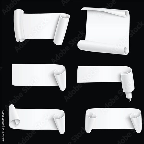 Obraz White paper scrolls on black background