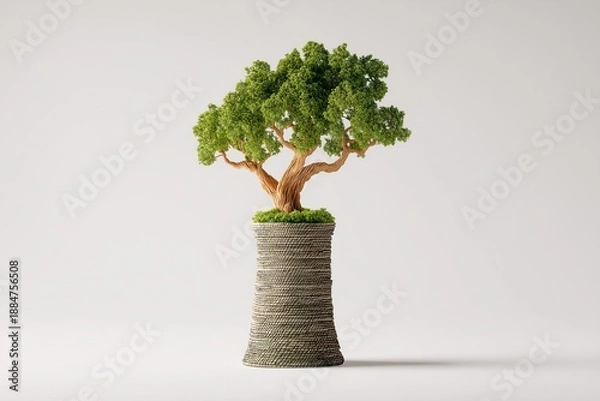 Obraz Decorative tree growing from a textured cylindrical base.