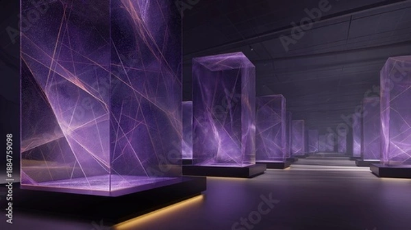 Obraz AI coordination forms luminous paths in a dark space with geometric structures