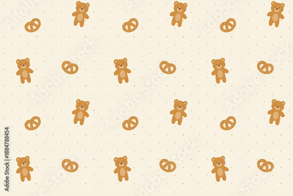 Obraz Bear and pretzel seamless pattern