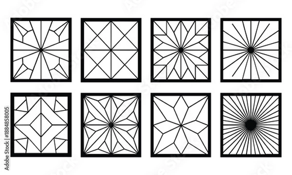 Fototapeta Geometric star patterns in squares isolated on white background, Vector