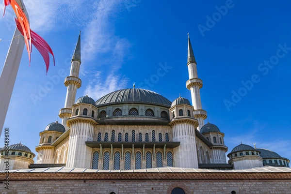 Obraz イスタンブール　タクシムモスクとトルコ国旗