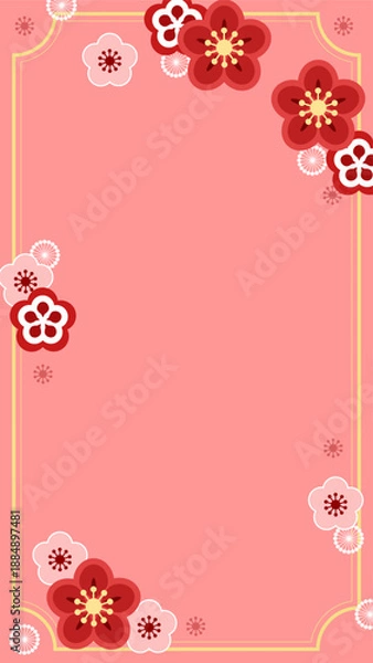 Obraz シンプルでかわいいスマホ壁紙、梅の花のフレーム型装飾