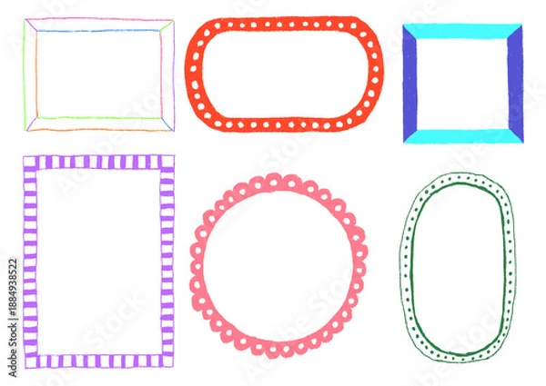 Fototapeta 手描きあしらいセット　フレーム　色鉛筆　カラフル