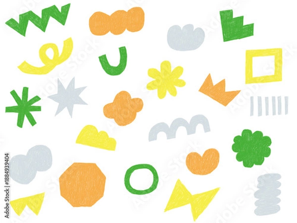 Fototapeta 手描きあしらいセット　幾何学模様　色鉛筆　カラフル