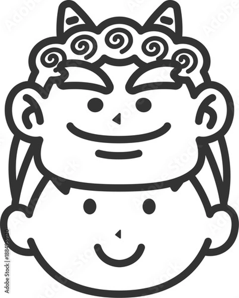 Obraz 赤鬼のお面をつけた、男の子のアイコン（線画）のイラスト