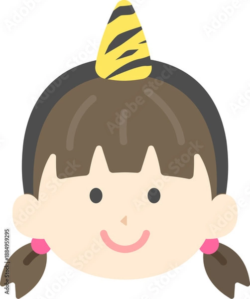 Obraz 1本角の鬼のカチューシャをつけた、女の子のアイコンのイラスト