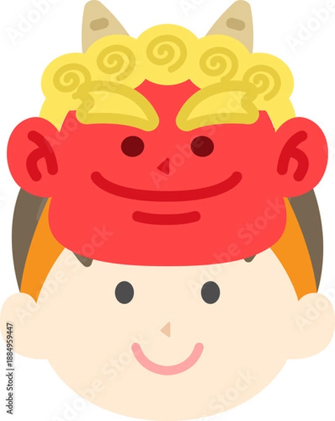 Obraz 赤鬼のお面をつけた、男の子のアイコンのイラスト