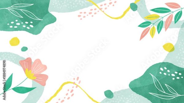 Obraz ボタニカルな自然派の背景フレーム 花や植物のゆるふわ水彩イラスト枠
