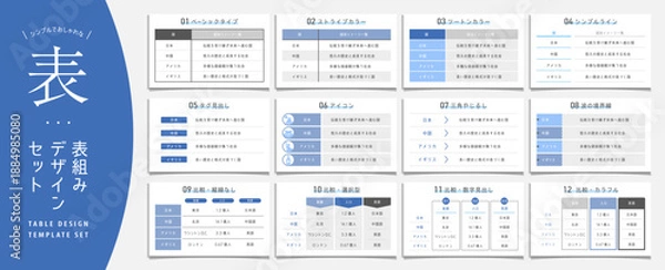 Obraz データの表組み・図表・インフォグラフィック　ベクターテンプレートデザインセット