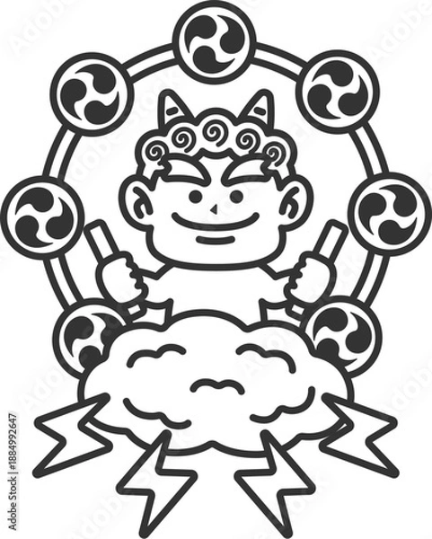 Obraz 赤鬼の雷様のアイコン（線画）のイラスト