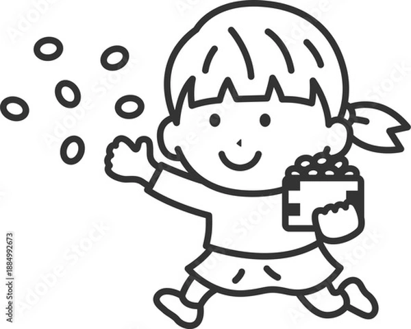 Obraz 豆まきをする、女の子のアイコン（線画）のイラスト