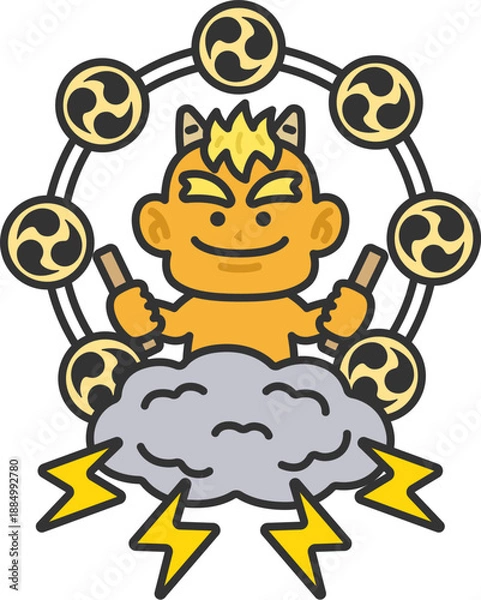 Obraz 黄鬼の雷様のアイコン（線画カラー）のイラスト