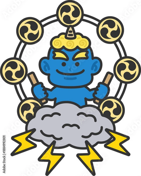 Obraz 青鬼の雷様のアイコン（線画カラー）のイラスト