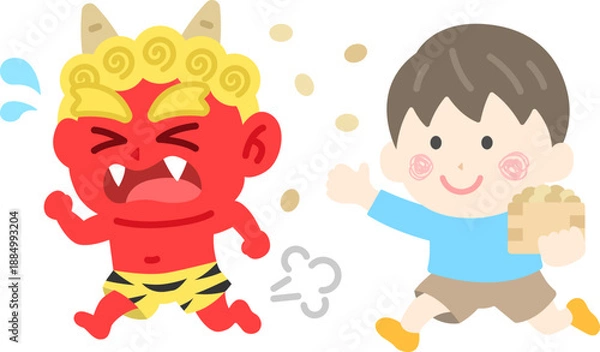 Obraz 赤鬼を対峙する、男の子のアイコンのイラスト