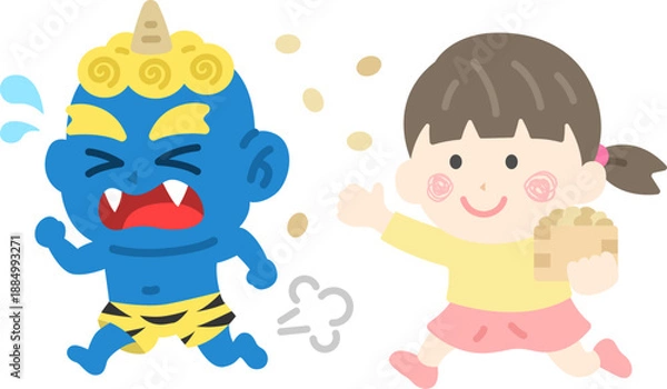 Obraz 青鬼を対峙する、女の子のアイコンのイラスト