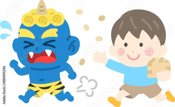 Obraz 青鬼を対峙する、男の子のアイコンのイラスト