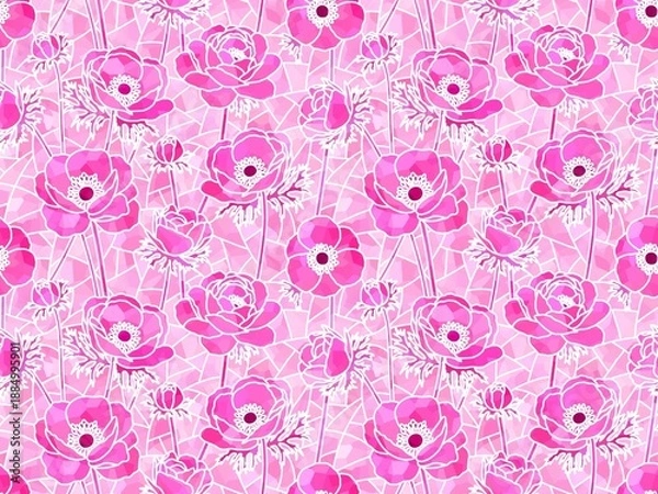 Obraz アネモネのステンドグラスのシームレスパターン　c-1'