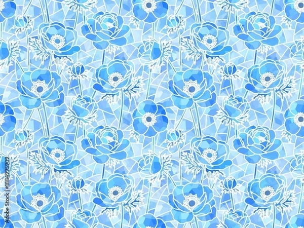 Obraz アネモネのステンドグラスのシームレスパターン　c-2'
