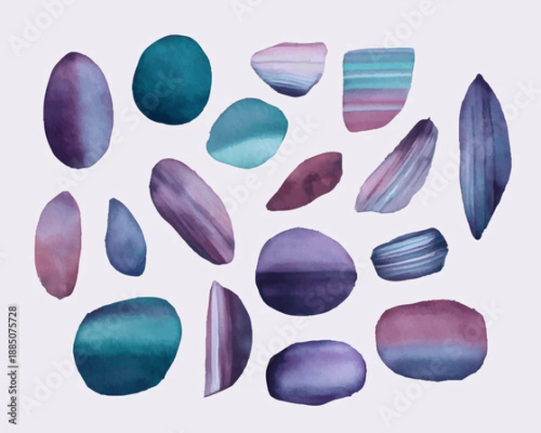 Obraz 水彩で描いた深い色合いの抽象的な形のイラストセット