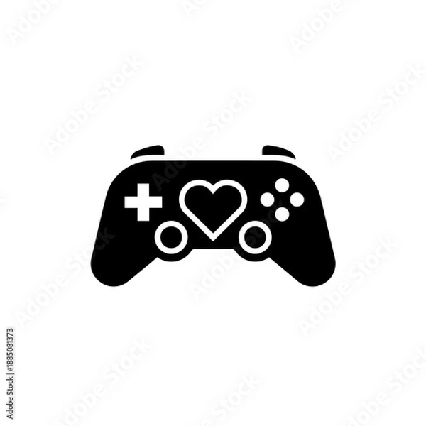 Obraz Black game controller with heart Vector