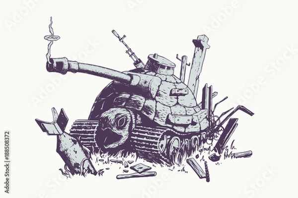 Obraz Panzer tank and turtle vector isolated illustration. 