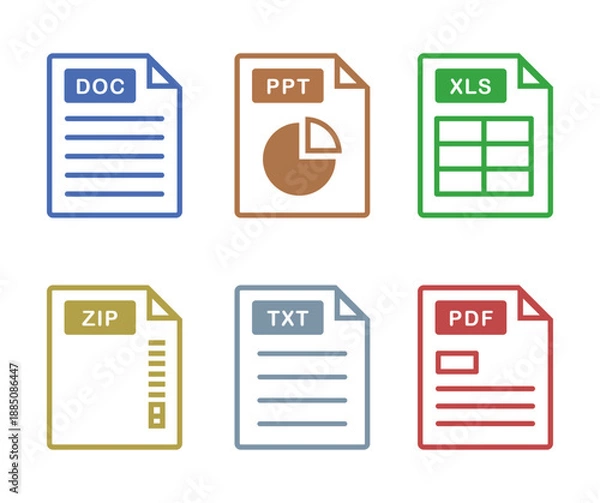 Fototapeta Document file icons vector set doc pdf xls ppt