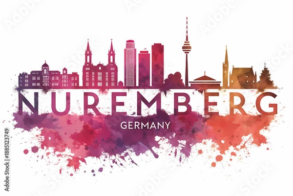 Obraz Nuremberg Germany Skyline Red