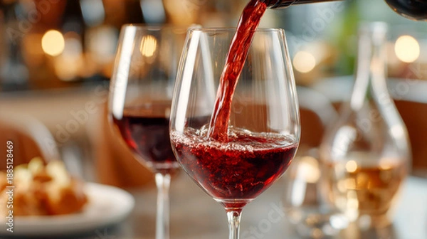 Obraz Red Wine Glass with Dinner