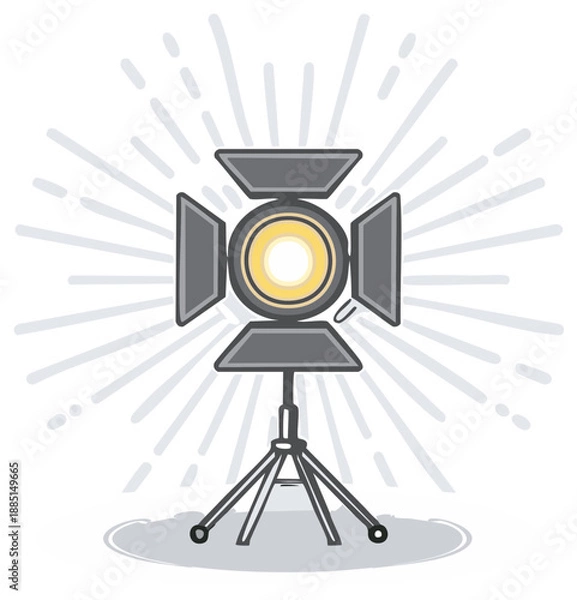 Fototapeta Cartoon spotlight with rays, studio lighting design element
