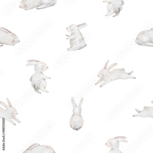 Obraz Seamless pattern Easter bunnies rabbits watercolor