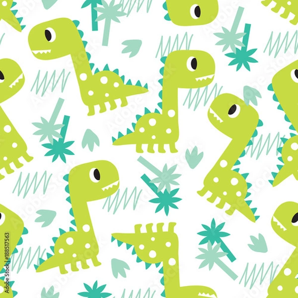 Obraz ilustracja wektorowa wzór zielony dinozaur bez szwu
