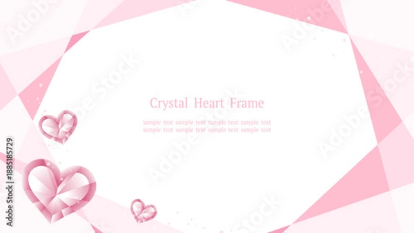Fototapeta クリスタル調ハートのフレーム　ホワイトベース（ピンク）横長16:9