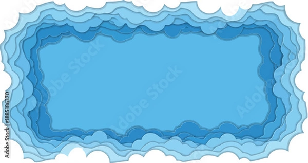 Obraz A blue paper cut background with clouds design and text