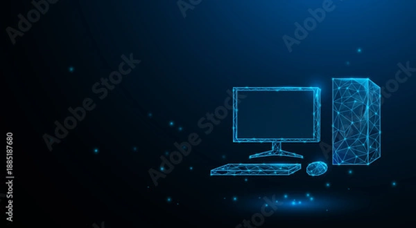 Fototapeta Computer technology graphic design background. Abstract technology circuit lines. Work desk technology vector background.