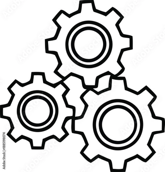 Fototapeta Three interlocking gears icon on transparent background