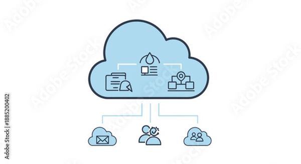 Fototapeta Cloud computing network illustration with data flow and user connections