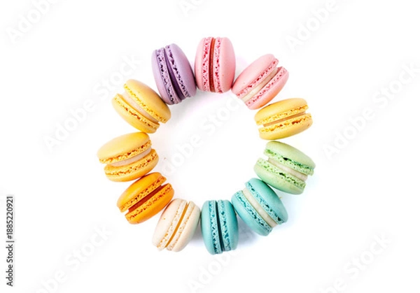 Obraz Macaron cookies isolated on white background.