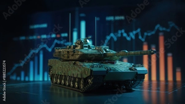 Obraz Tank with digital financial data background