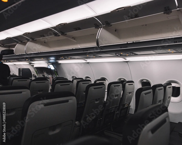 Obraz Empty Airplane Cabin During Early Boarding