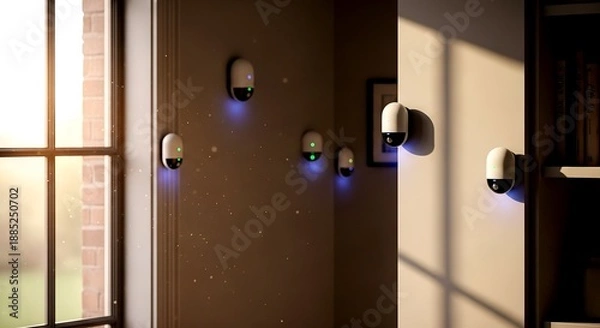 Obraz Indoor security system with multiple cameras mounted on the wall