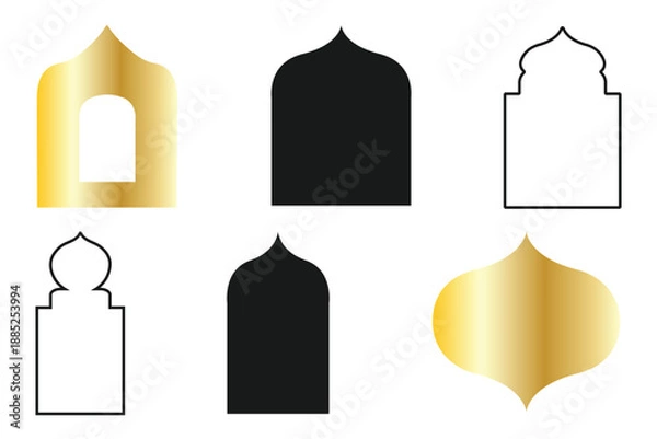 Obraz Islamic Window Shapes Vector, Oriental Arch Frame Design Set