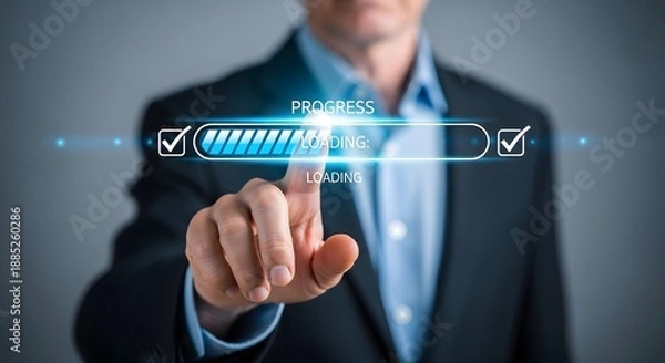 Obraz Businessman accelerating progress with futuristic interface