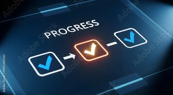 Obraz Progress indicator with checkmarks showing steps and advancement