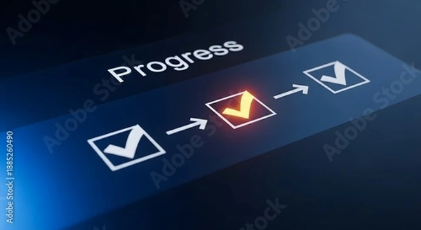 Obraz Progress steps infographic with checkmarks and arrows