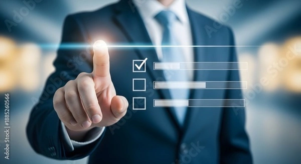 Obraz Businessman making progress with virtual checkmark and to do list